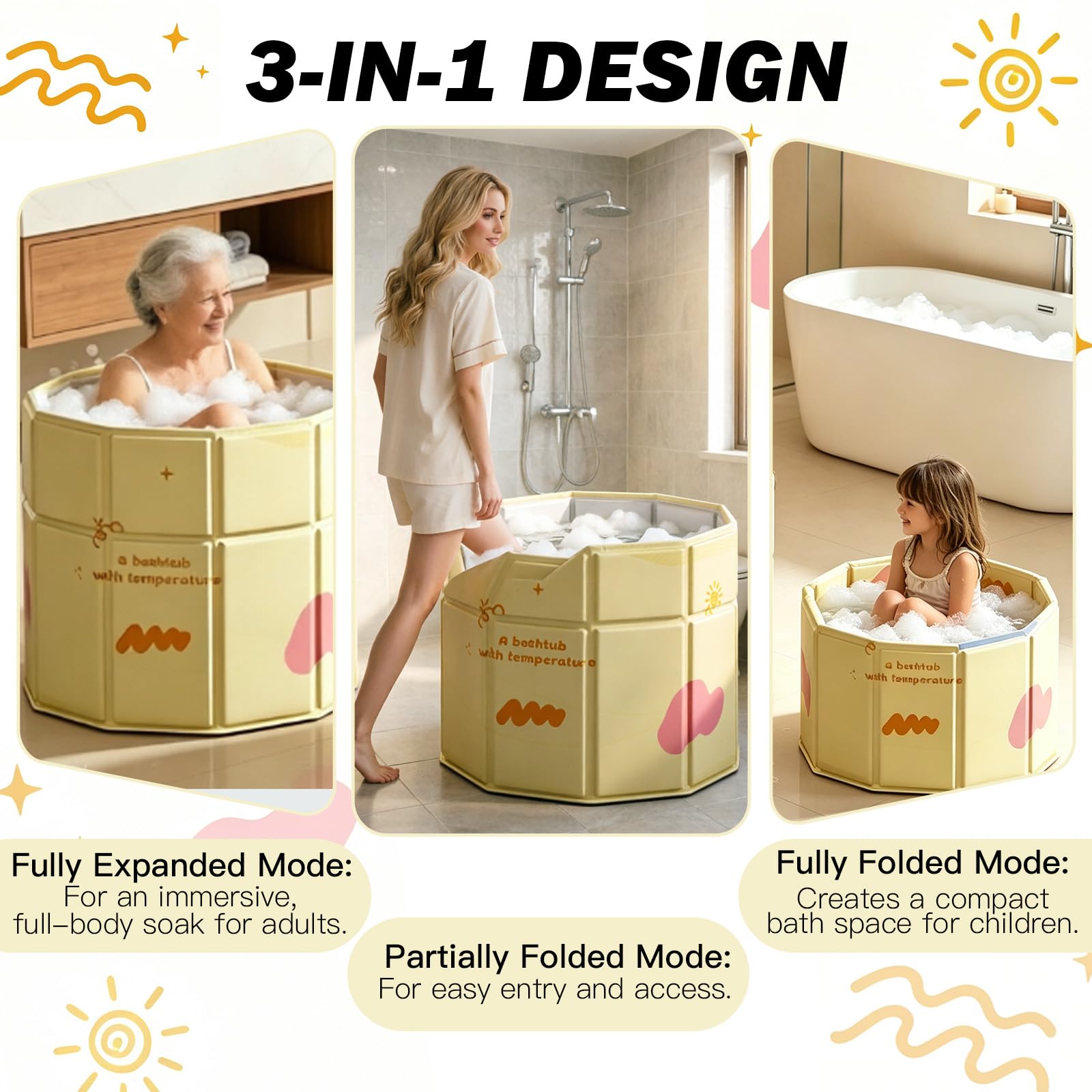 Bañera plegable de 70 cm, para adultos, para personas mayores, ancianos y niños, baños pequeños, como bañera de agua caliente o baño de hielo para adultos