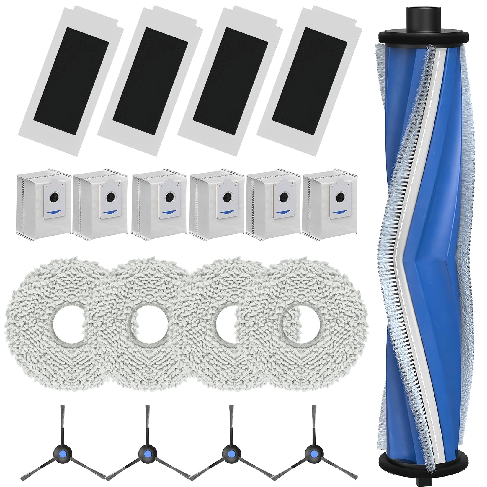 19Pcs Replacement Parts for ECOVACS Deebot T30S Omni/Max/Pro, Ecovacs T30S Max Vacuum Cleaner Accessories Kit 1 Main Brush 4 Mop Pads 4 Side Brushes 4 HEPA Filters 6 Activated Carbon Vacuum Bags