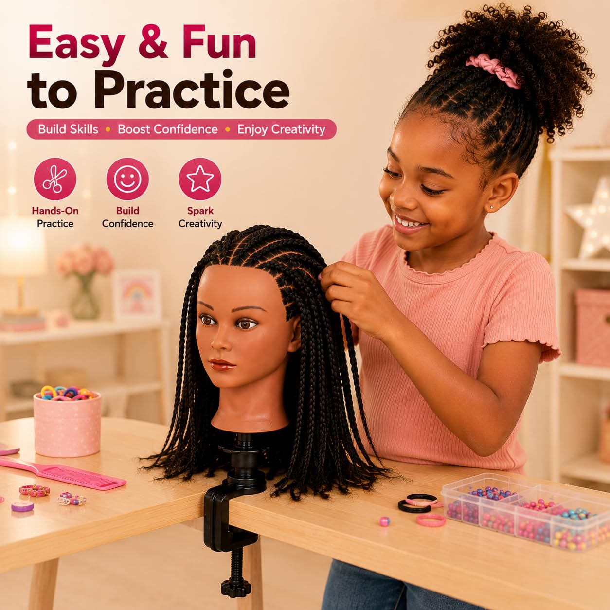 Mannequin Kopf 100% Echthaar Afro Cosmetology Haar Mannequin Kopf afrikanischer Amerikanischer Übungskopf Mannequin Styling Haar Haare schneiden Flechten für Friseur, schwarz
