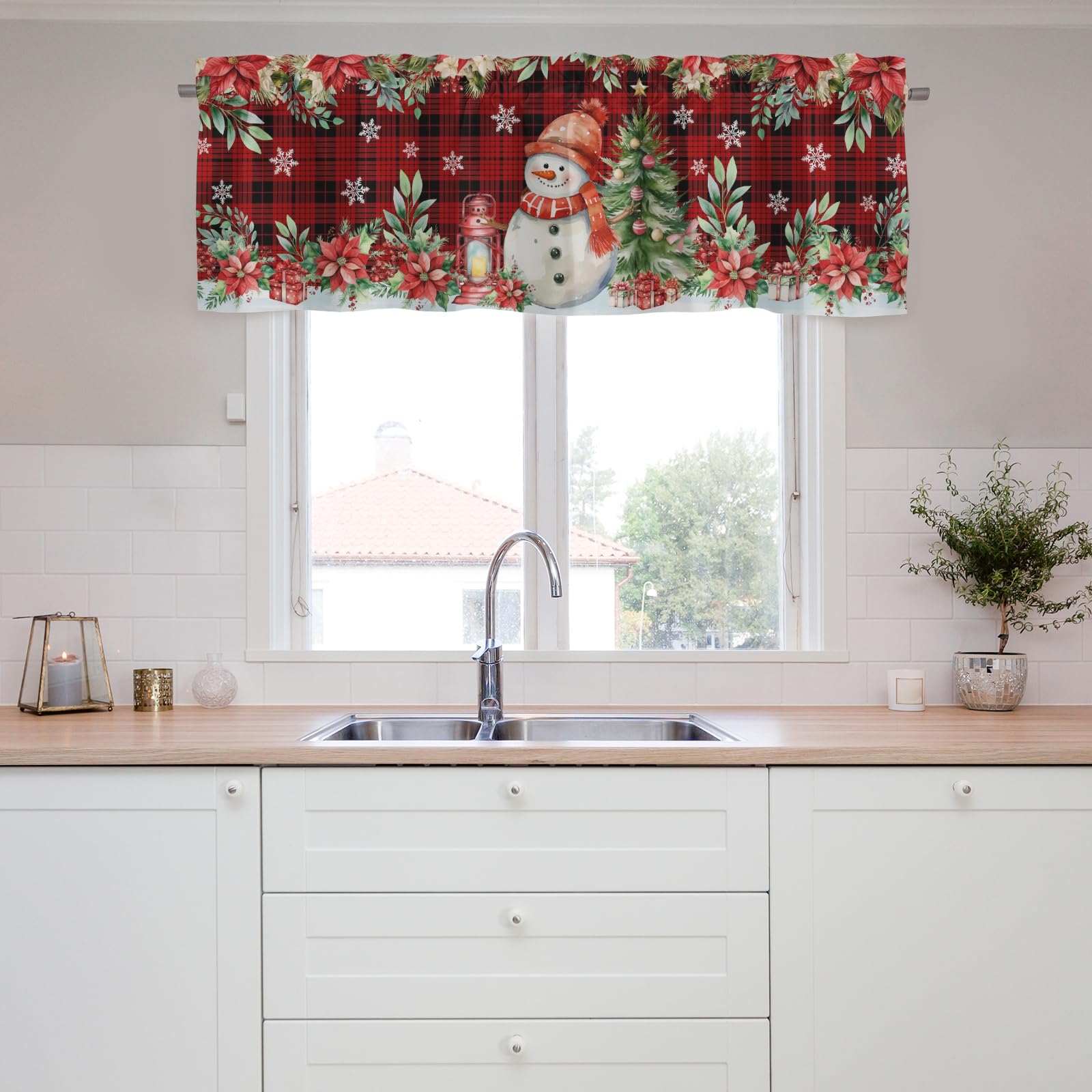 Snowman Curtains Valance,Christmas Holidays Decor Curtain Valance Window,Blackout Valance Curtains,Rod Pocket Valance Window,Christmas Snowman Window Curtains for Bedroom Bathroom Living Room