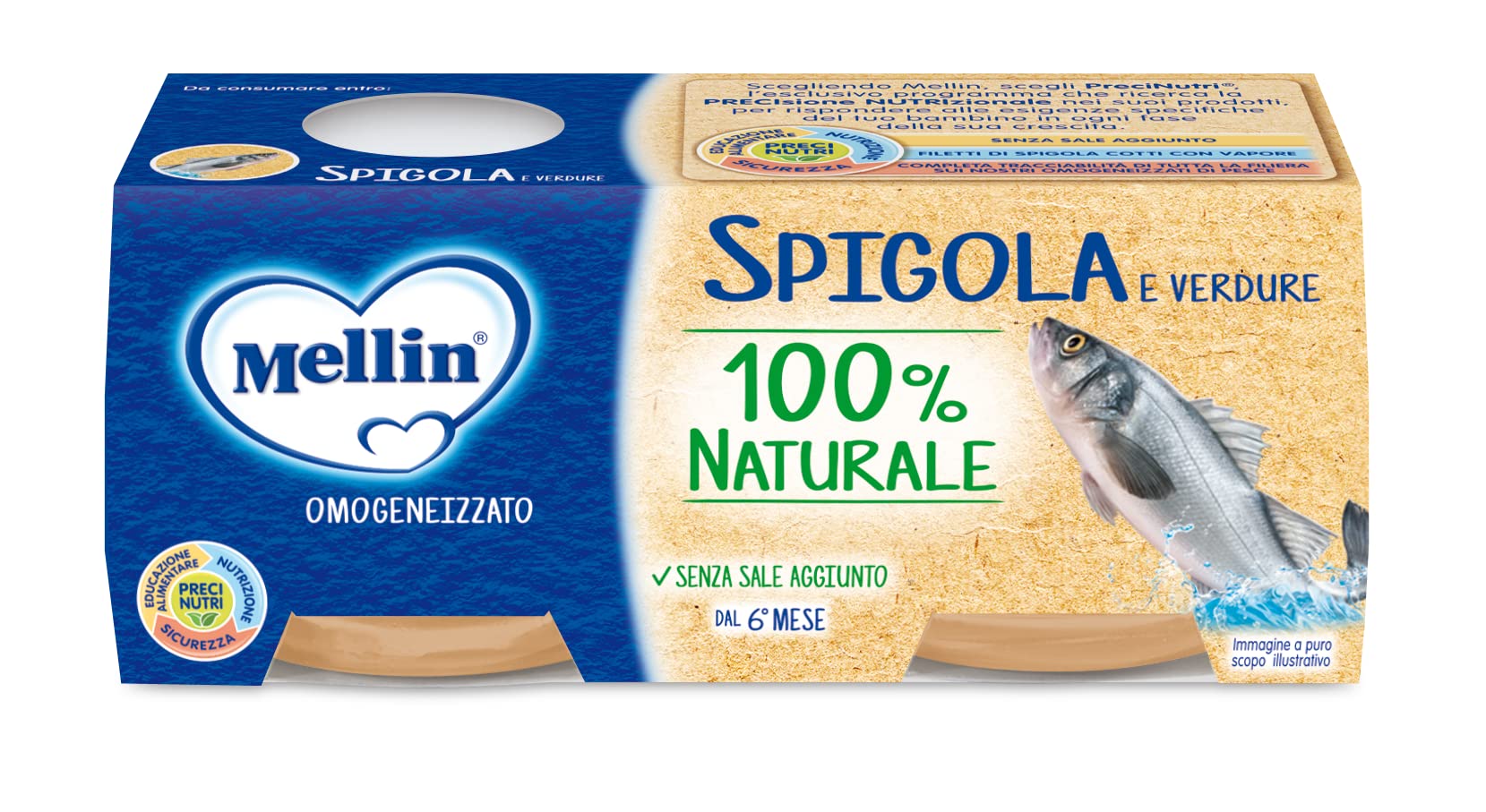 12 Omogeneizzati Pesce con Verdure, 100% Naturale, 8 x 80 g Platessa, 8 x 80 g Orata e 8x 80 g Spigola - 24 Vasetti x 80 g