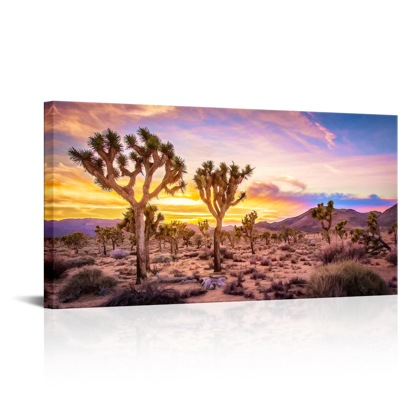 KLVOS Joshua Tree Landscape Canvas Print Southern California Desert at Sunset Pictures Wall Art Natural Artwork Painting Stretched and Framed Modern Living Room Bedroom Office Home Decor