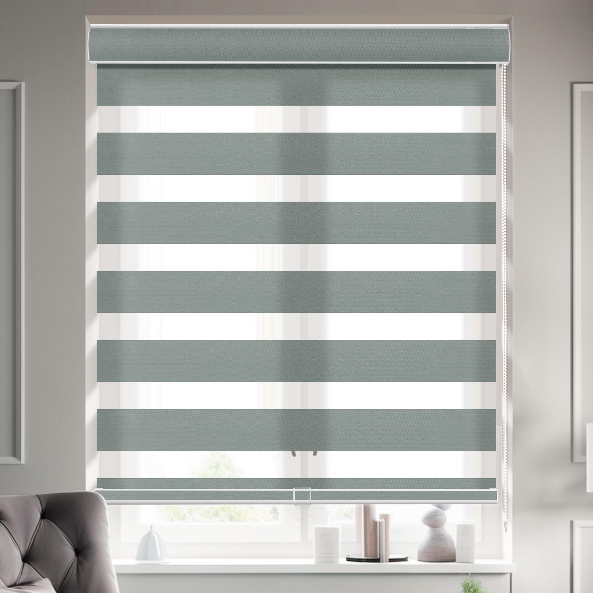 Boolegon Zebra Blinds Blackout & Light Filtering Light Control Window Privacy Roller Blinds Cassette Manual Day Night Dual Layer Window Shades Easy to