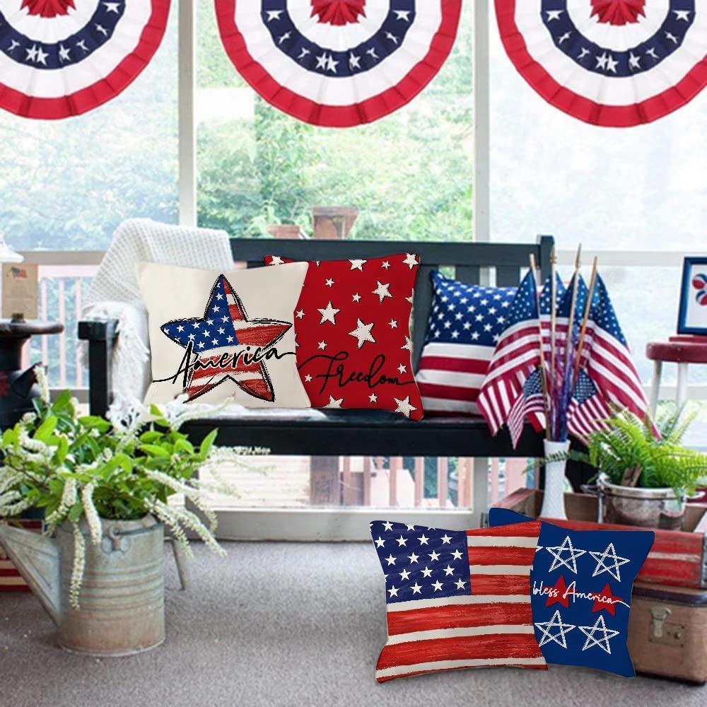 4. Juli Kissenbezüge 2er-Set 45,7x45,7 Cm – Amerikanische Flagge Design, Leinen, Unsichtbarer Reißverschluss, Für Outdoor-Deko