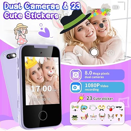 Vista 3 de Juguete de teléfono inteligente para niños de 3, 4, 5, 6 años, pantalla táctil, cámara dual con linterna de música, juegos de alarma del alfabeto