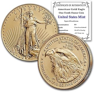 2024 ‎ 1/10 oz American Gold Eagle Coin Brilliant Uncirculated with a Certificate of Authenticity $5 Seller Mint State