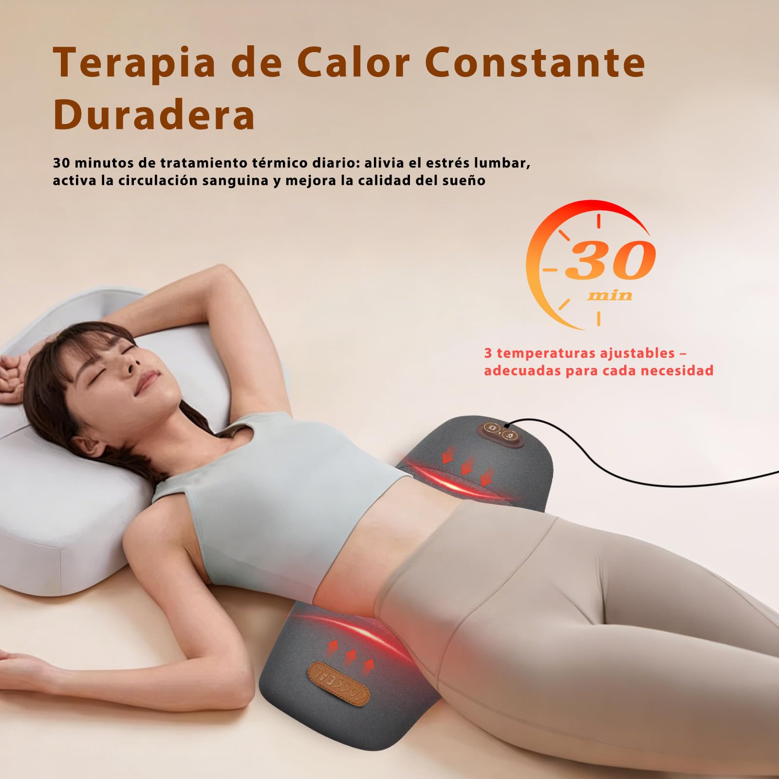 Almohada Lumbar Eléctrico 3 en 1 con Calor y Masaje por Vibración para Sofá, Silla y Coche