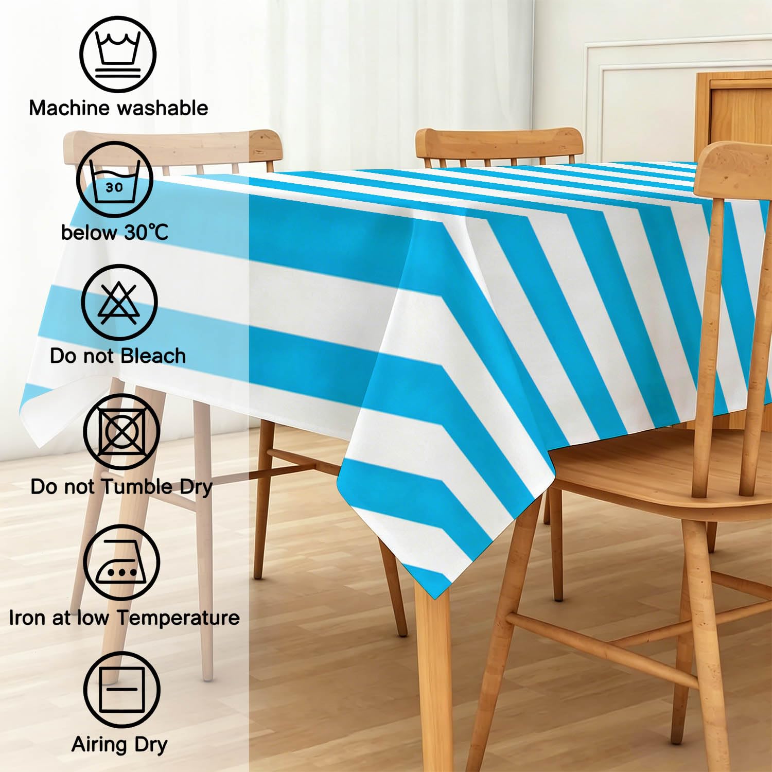 Tovaglia Rettangolare 160x240 cm Strisce Bianche Blu Poliestere