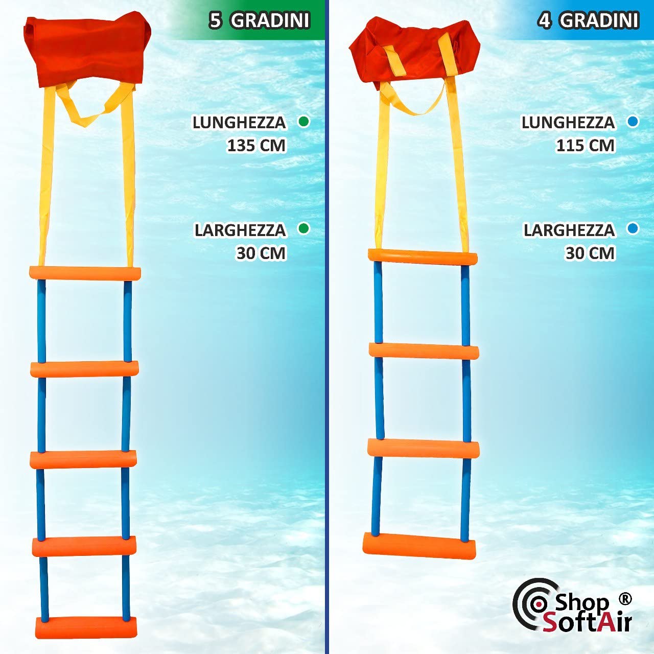 Scaletta Barca di Emergenza in Corda 4 e 5 Gradini in Policarbonato con Sacca Robusta per Gommone Barche