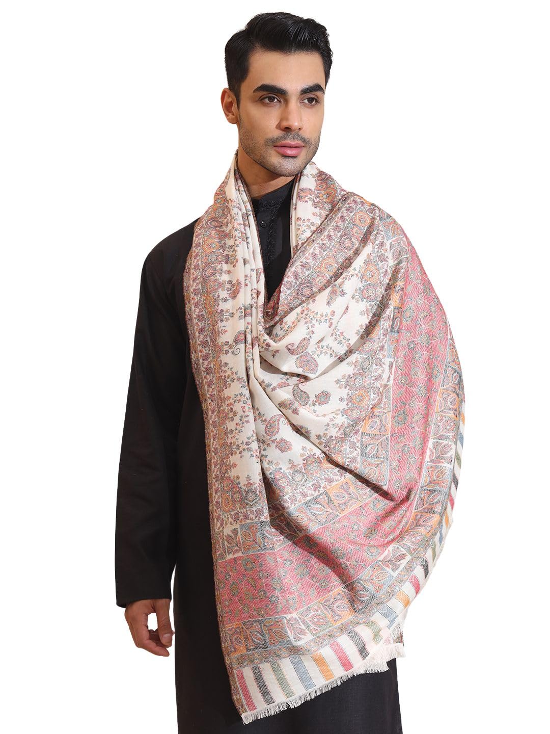 zamour Kani Weave Traditional Pattern Shawl for Men, Soft Pure Wool Warm Material, Kashmiri Wrap for Winter-picture-11