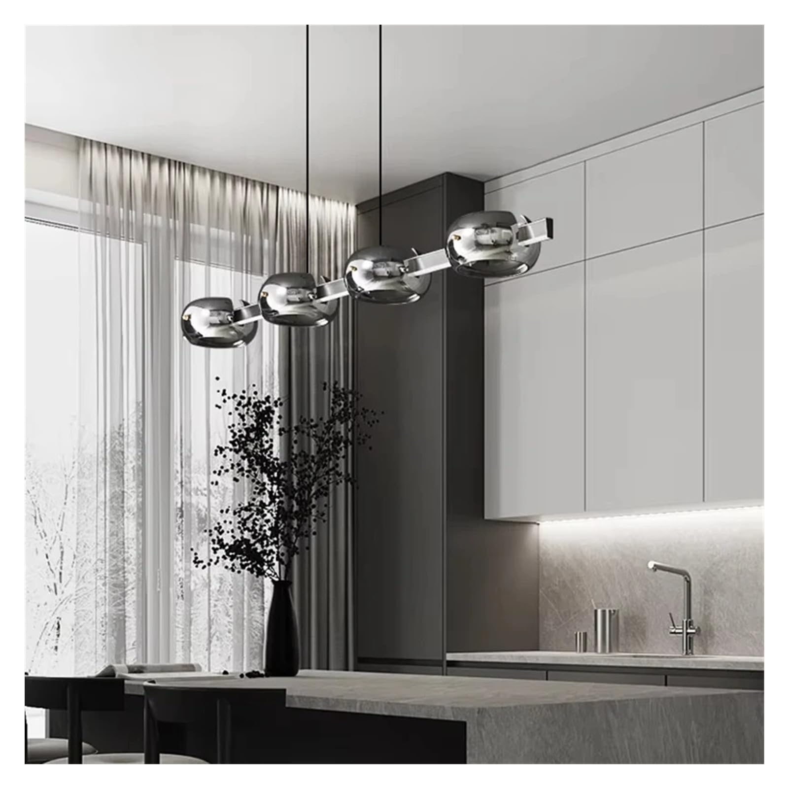 Lampa wisząca LED do sypialni, oświetlenie wewnętrzne żyrandol, żyrandole, lampy sufitowe do dekoracji salonu (4 głowice, ściemnianie)