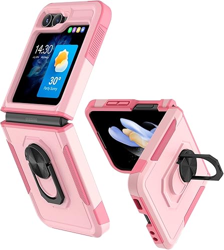 MILPROX Funda compatible con Galaxy Z Flip 5 (2023), funda 2 en 1 con soporte de anillo giratorio de 360 integrado, a prueba de golpes, plegable,