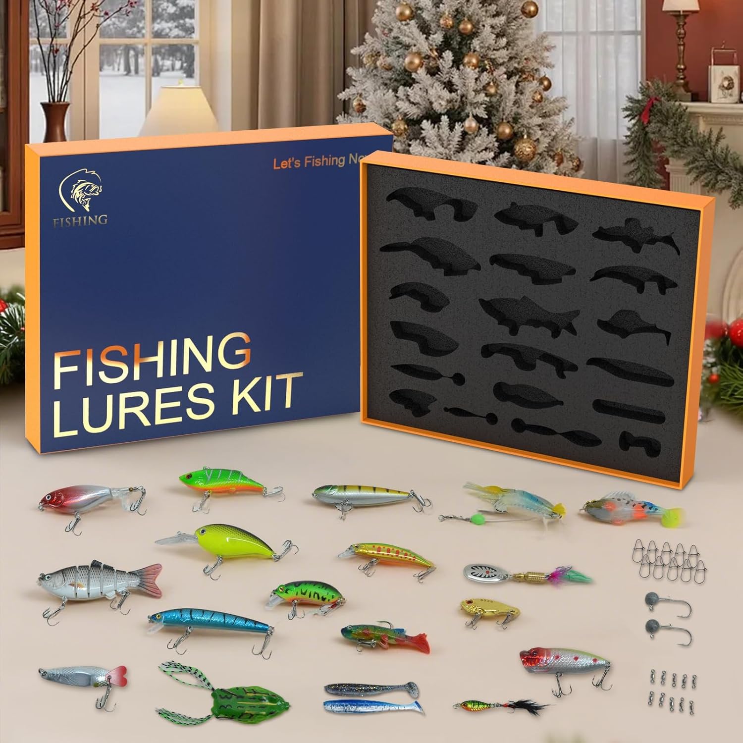 41 Pcs Fishing Lures Kit for Bass Trout & Pike | All-in-One Fishing Gear Gift Set | Premium Fishing Tackle Box for Beginners, Dad, Men (Freshwater & Saltwater)