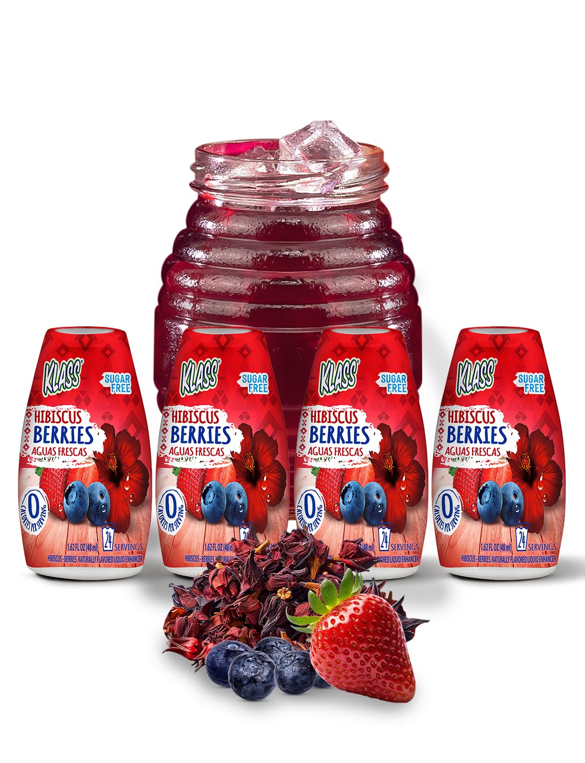 Klass Aguas Frescas | Liquid Water Enhancer | Sugar Free Naturally Flavored Hubiscus Berries, Keto Friendly |1.62 Oz Pack of 4 (Makes 24 servings each