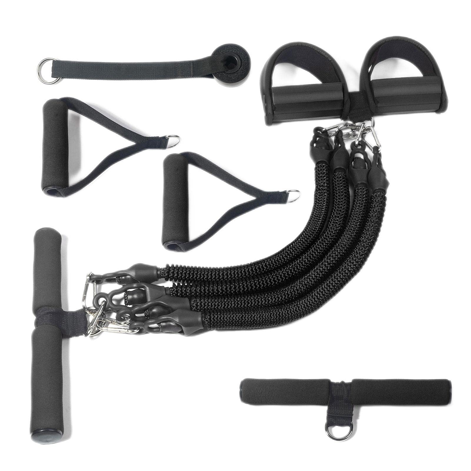 Multifunction Resistance Training 4 Tube Home Gym Equipment Ankle Puller Tension Rope Sit-up Bodybuilding Expander Workout Bands With 2 Handle, 1 Door Anchor, 2 Foot Pedal, 2 Long Handle For Women/Men