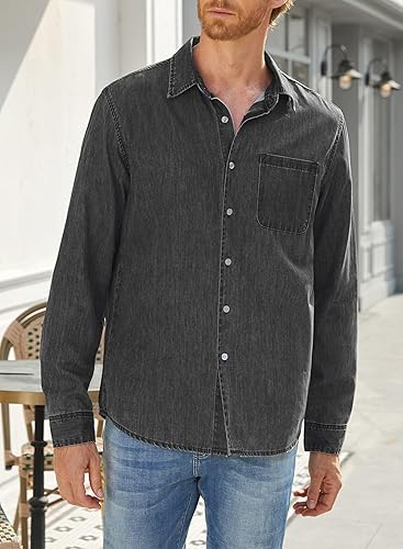 Miniatura 7 de JMIERR Mens Denim Shirts Casual 100% Cotton Long Sleeve Button Down Shirt