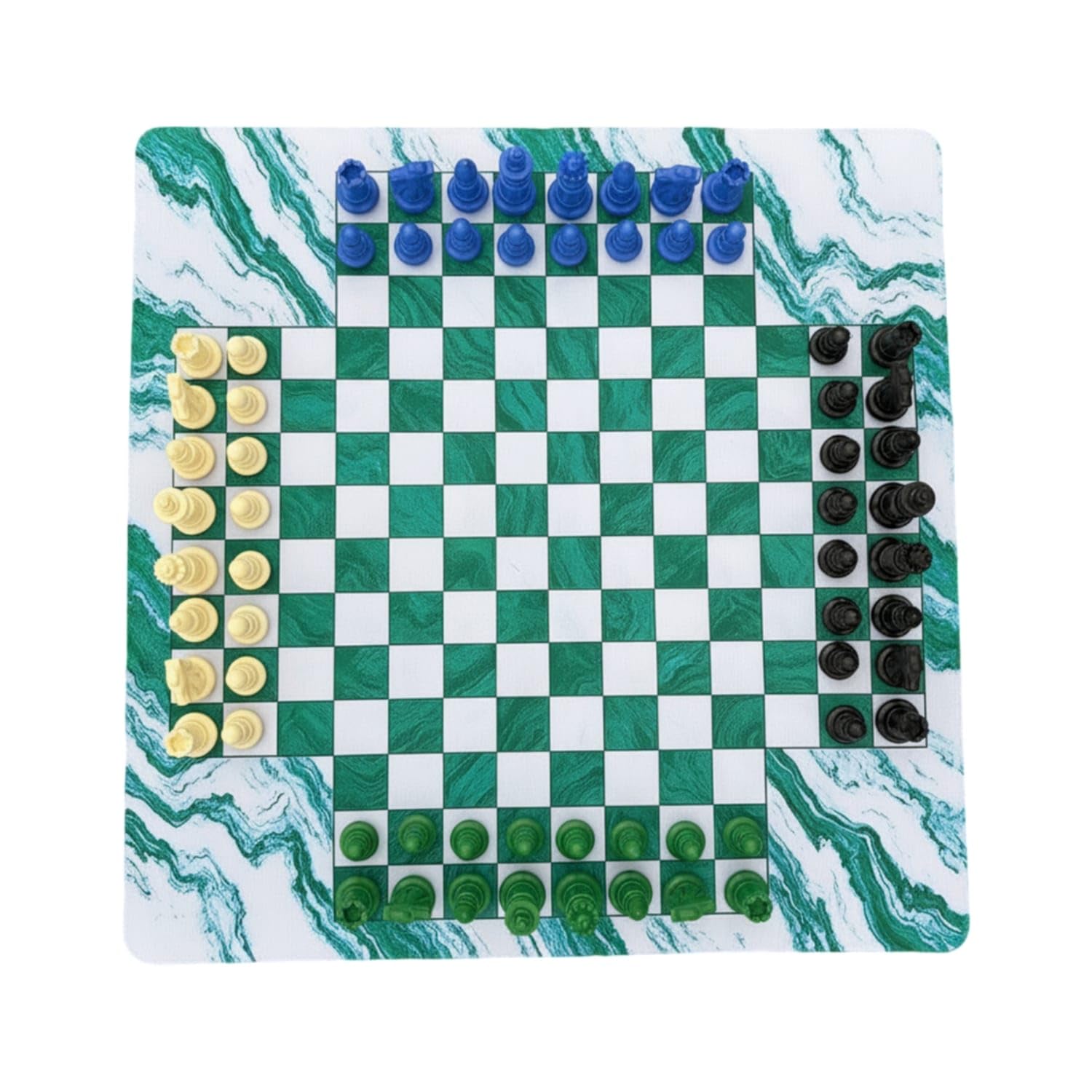 Marble-Style Four-Player Chess Set Portable Chess Set with Mat Colorful Roll-up for Groups, Families, Gatherings, Beige-image-27