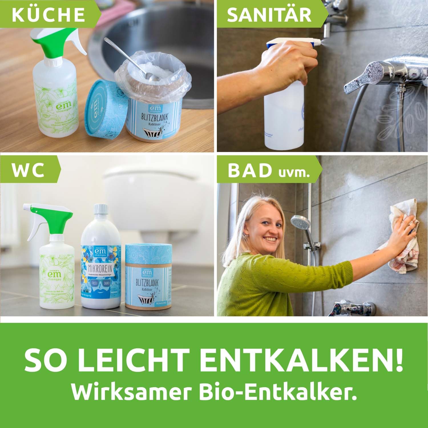Fischer's EM-Chiemgau® Blitzblank Kalklöser – Natürlicher Entkalker für Küche & Bad – Granulat mit Fruchtsäuren – Entfernt Kalkablagerungen umweltfreundlich – ECOCERT zertifiziert – 3,5kg