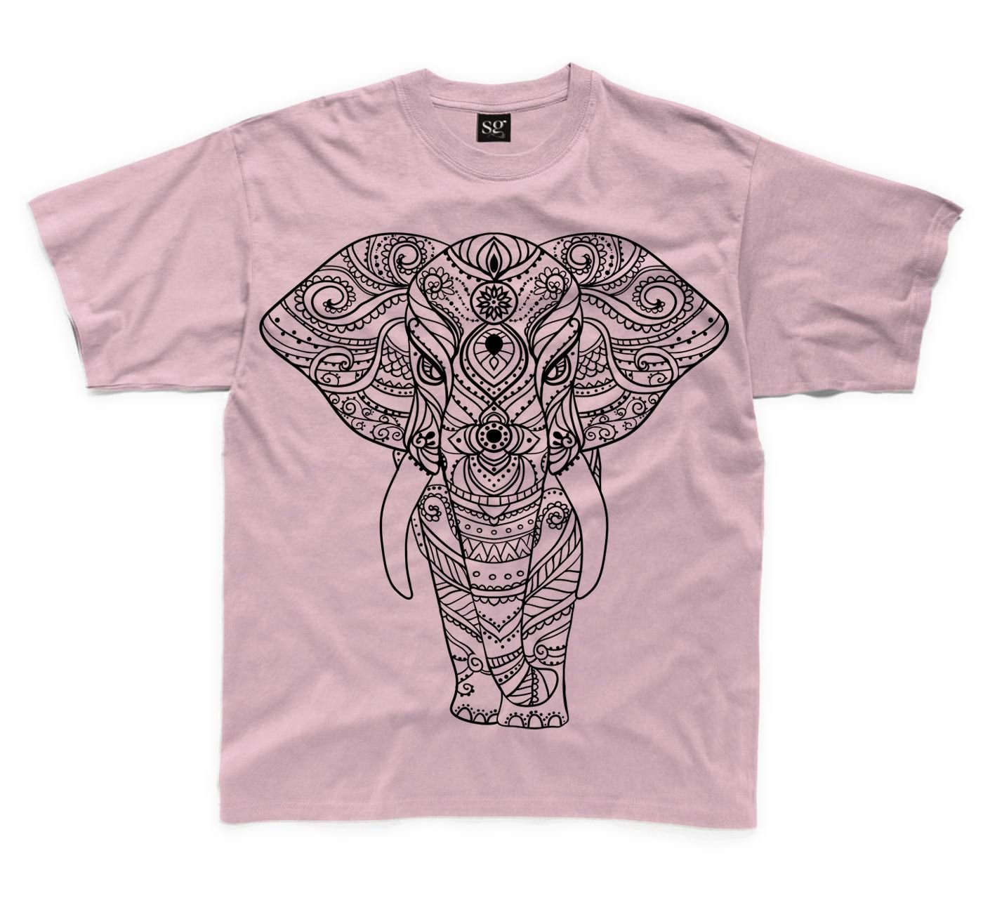 Tribal Indian Elephant Tattoo Large Print Kids Children's T-Shirt (5 to 6, Pink)