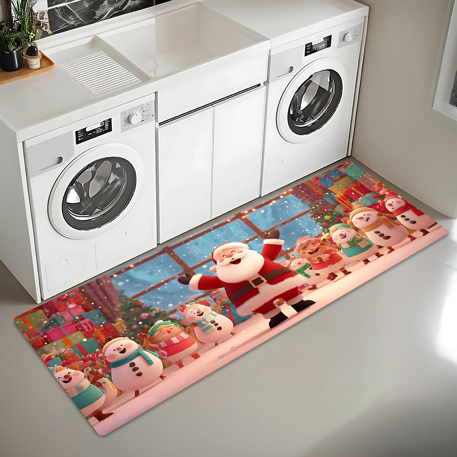 Christmas Laundry Room Runner Rug,Non-Slip Waterproof Long Carpet,Indoor Mat for Living Room, Kitchen, Entryway (red3, 20x47 inch)