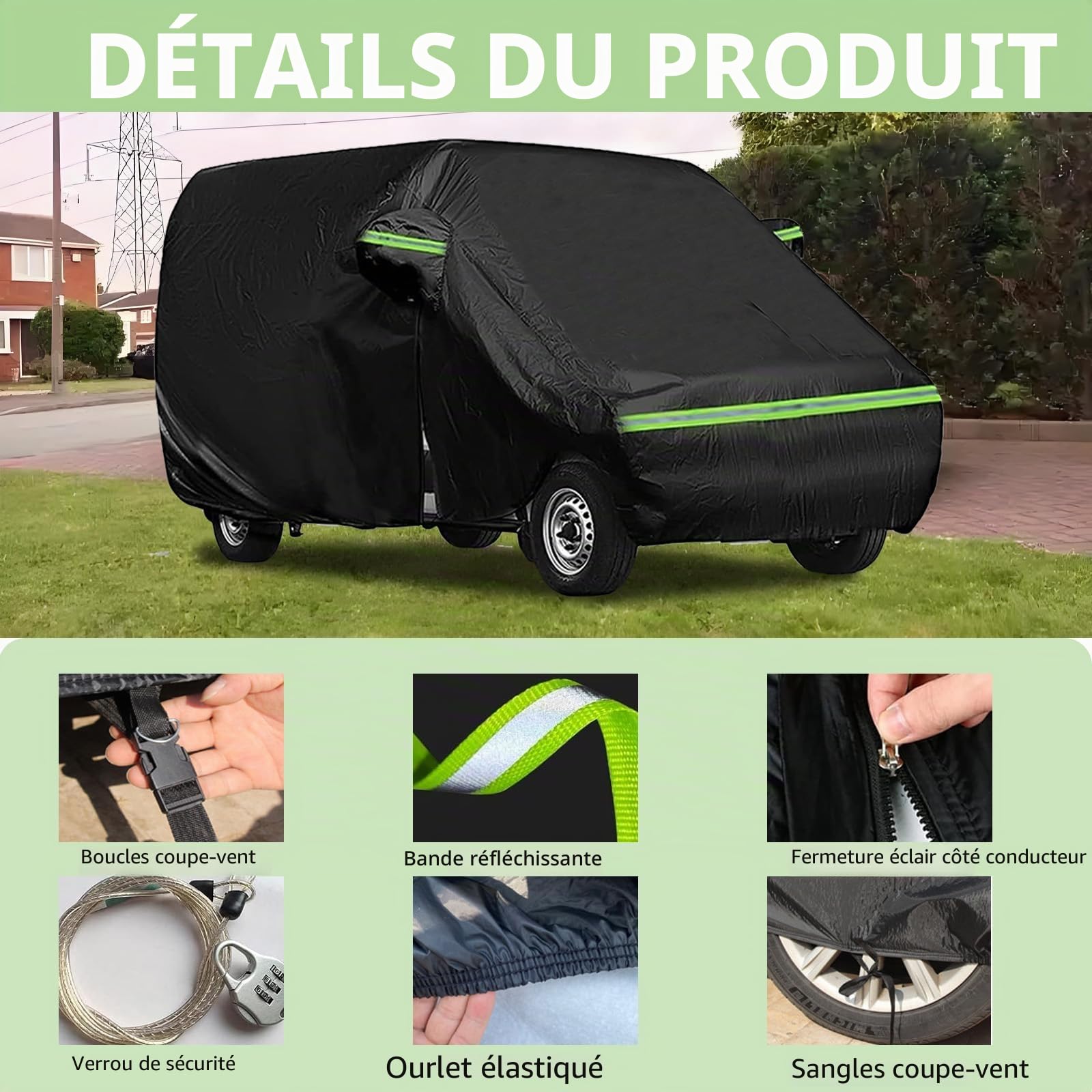 Housse de protection pour véhicule HAMON Garage complet pour VW T5 T6 SWB, bâche de protection pour voiture avec fermeture éclair latérale, bâche respirante pour garage complet hiver/été Housse de