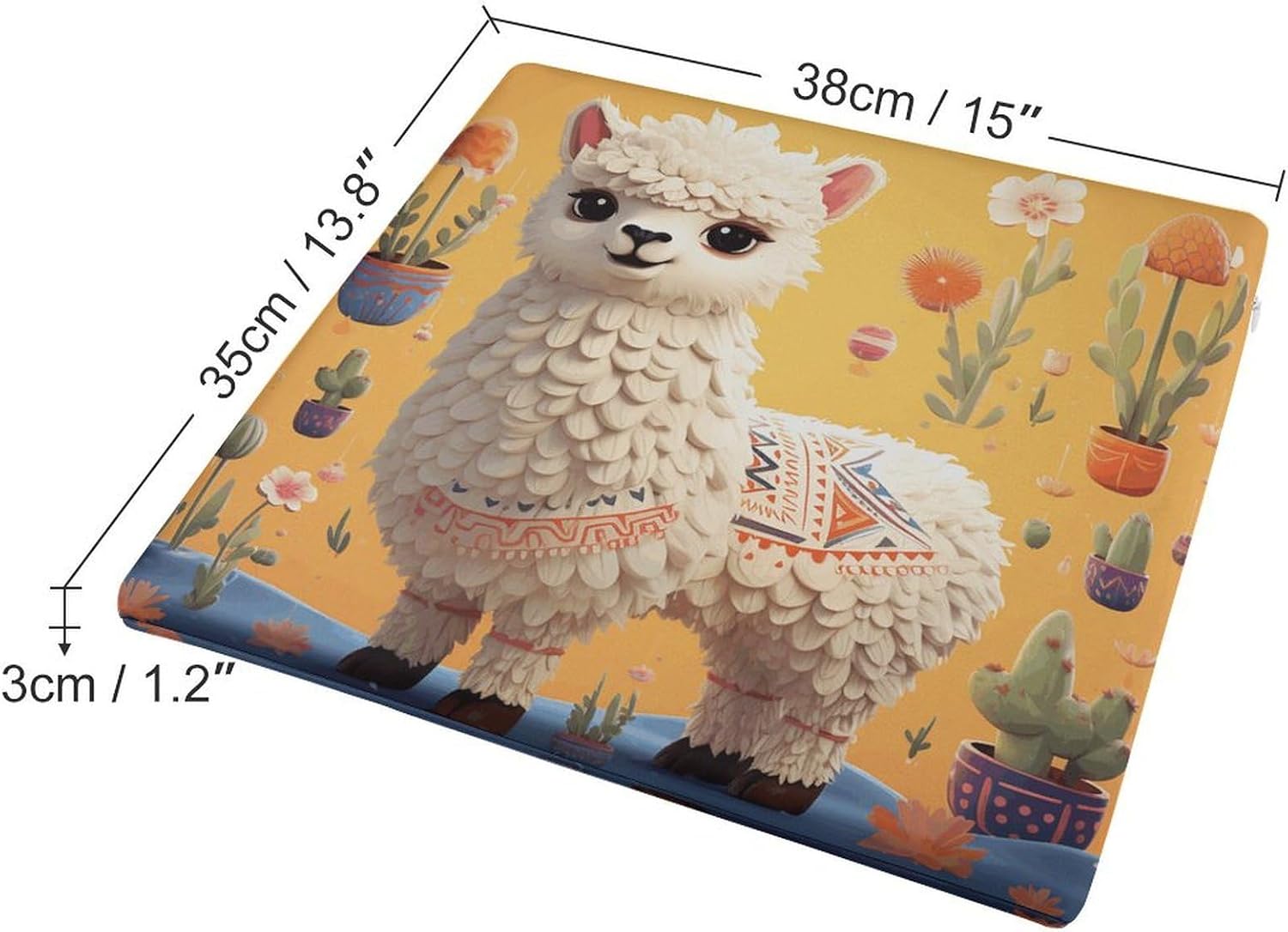 Cartoon Alpaca Cute Animal Chair Cushion Floor Pillow Stool Cushion | Cushions with Removable Cover with Square Memory for for Chair Living Room Balcony Office Sofa,13.8*15*1.2 Inch