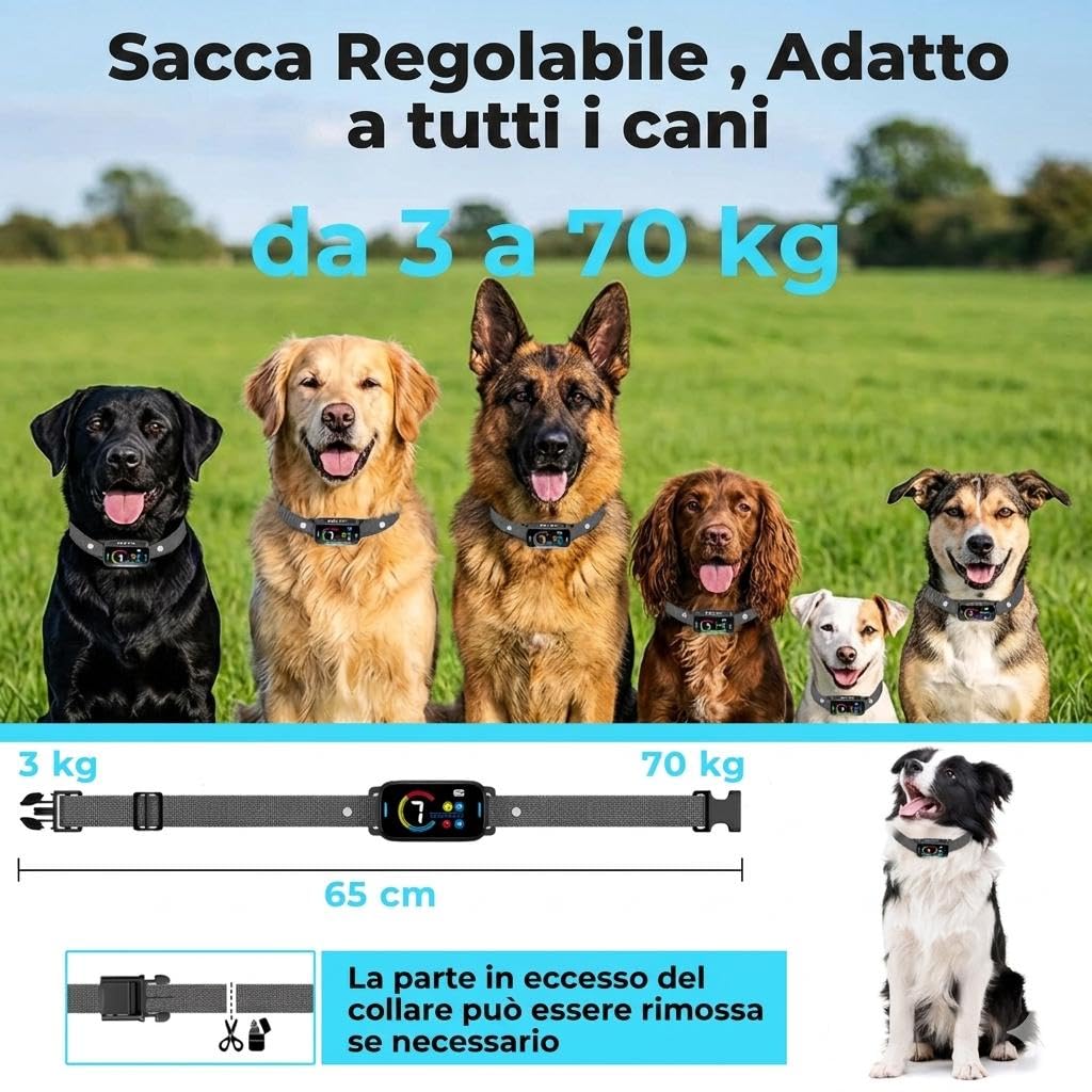 Collare Antiabbaio per Cani Senza Shock Elettrico, Ricaricabile, con 3 Modalità di Addestramento, 7 Livelli di Sensibilità, per Cani Piccoli, Medi e Grandi, Impermeabile IP67