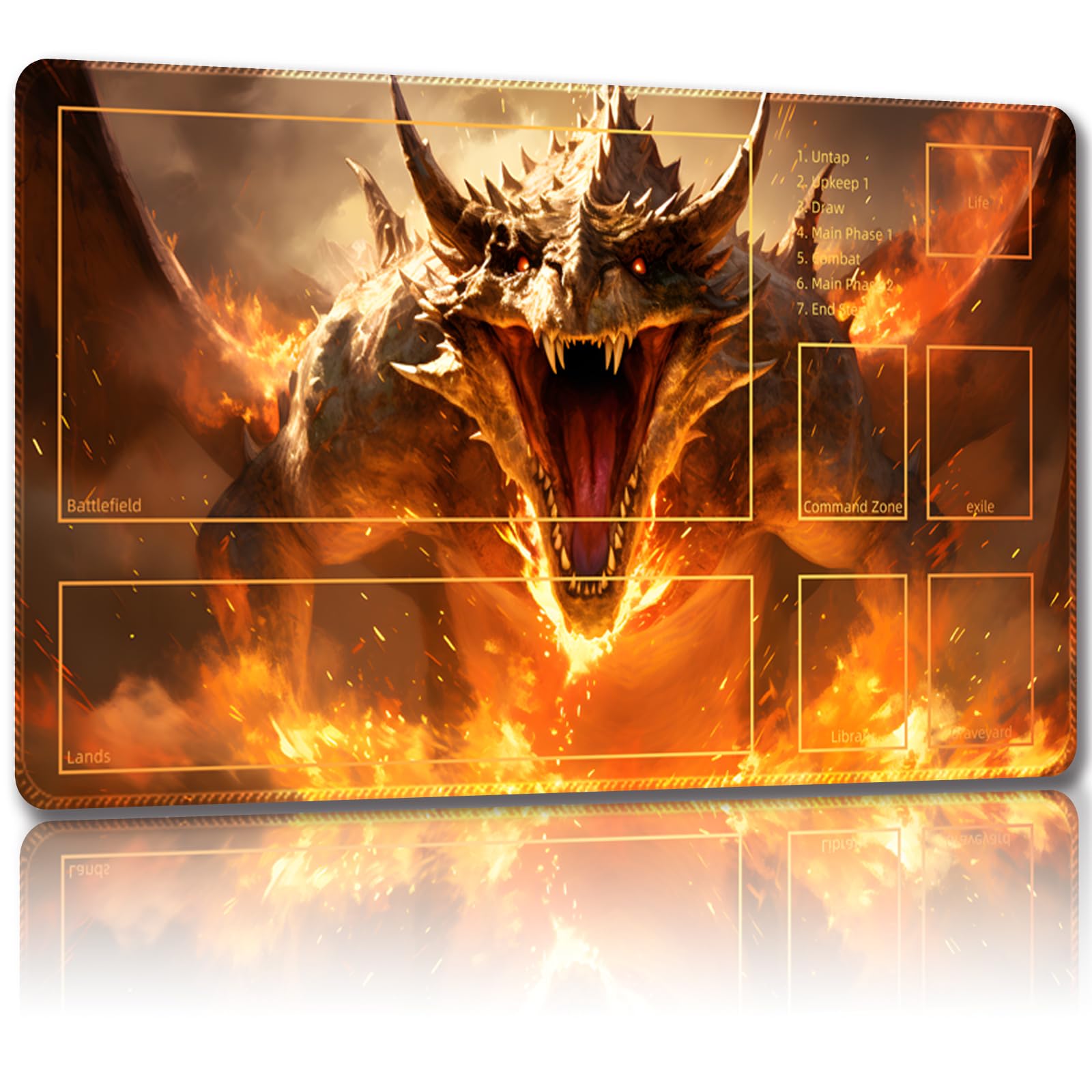 Malqiqi Playmat for MTG, with Free Storage Bags,Game Mat 24 x 14 inches, TCG and Board Game Mat for Cards,Mousepad Desk Mats (Dinosaur 2-Auxiliary Combat)