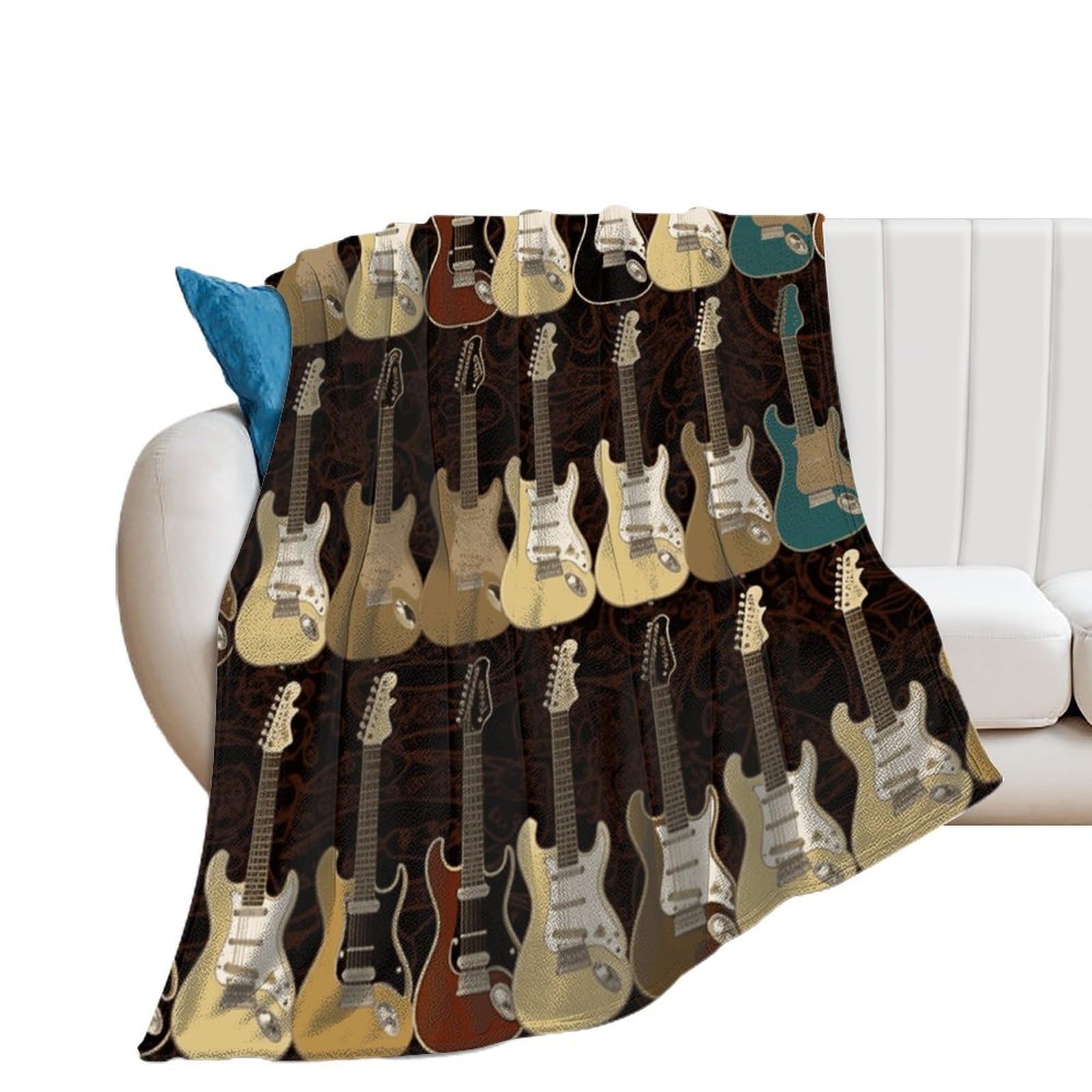Couverture de luxe en microfibre flanelle supérieure avec motif guitare artistique