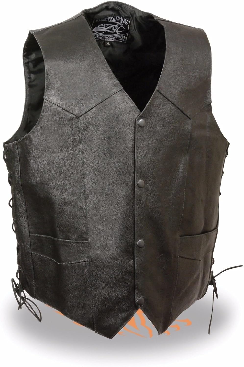 EVENT LEATHER Men’s Motorcycle Black Indian Head Embroidered Leather Vest W/Side Laces ELM3935