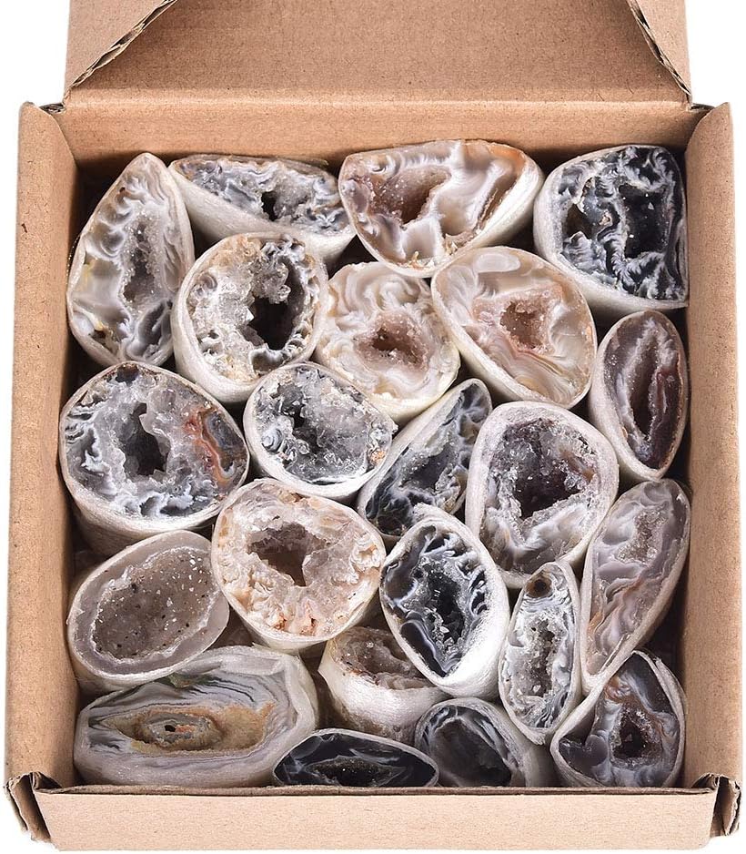 JIC Gem 0.5lb Natural Quartz Geodes Small Agate Druzy Mineral Irregular Rock Healing Crystals Cluster Geode