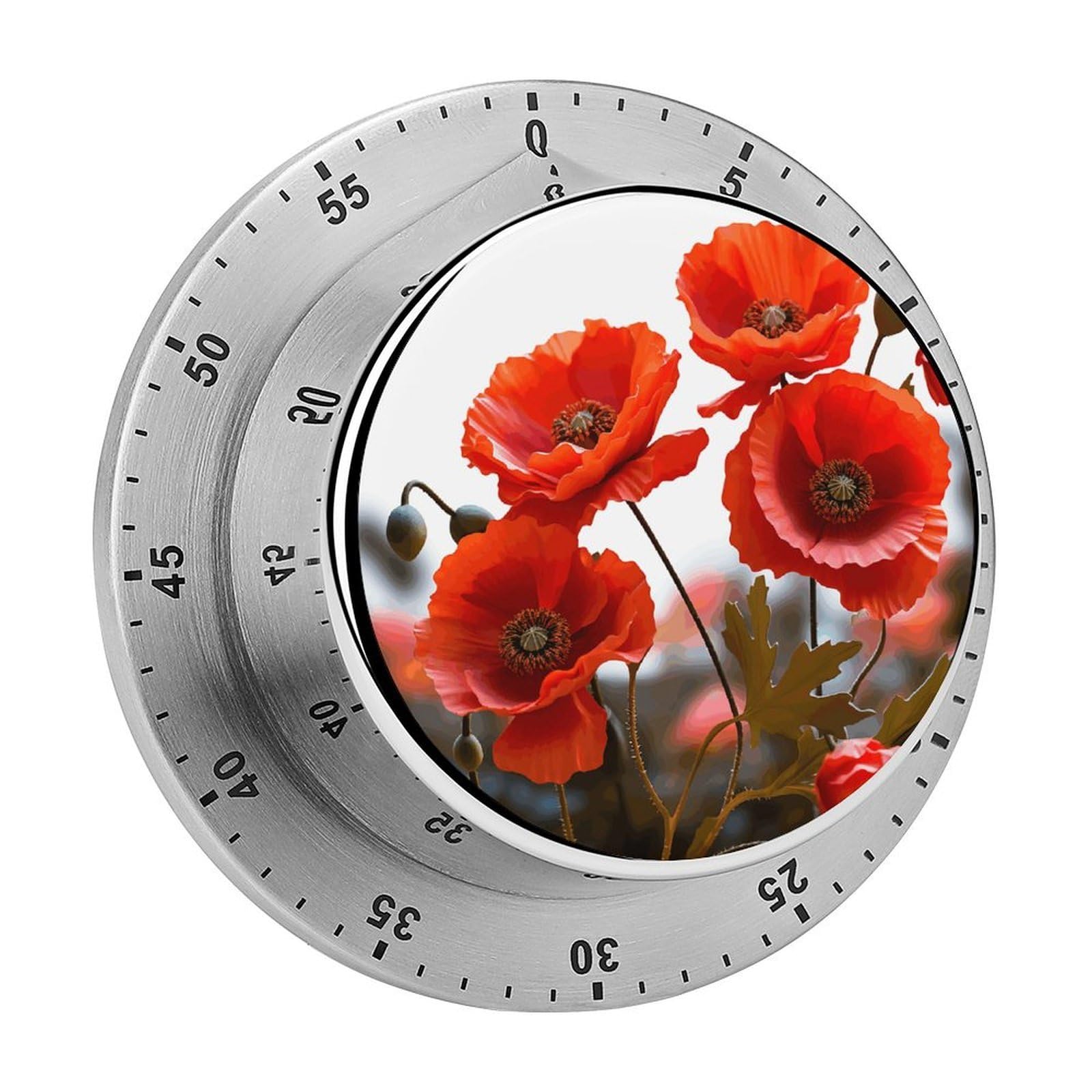 Poppy Flowers Vivid Petals Visual Timer Cute Desk Timers No Batteries Required Magnetic Indoor Countdown Timers Loud Alarm Exquisite Manual Time Timer Clock for Gift