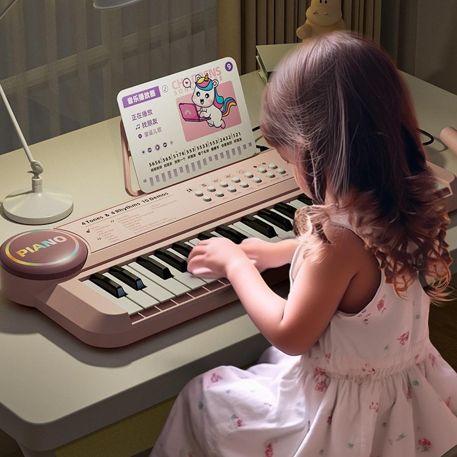 Elektronisches Piano Keyboard mit, Tragbares Multifunktionales Digitalpiano mit 37 Tasten Und Mädchen, Rosa
