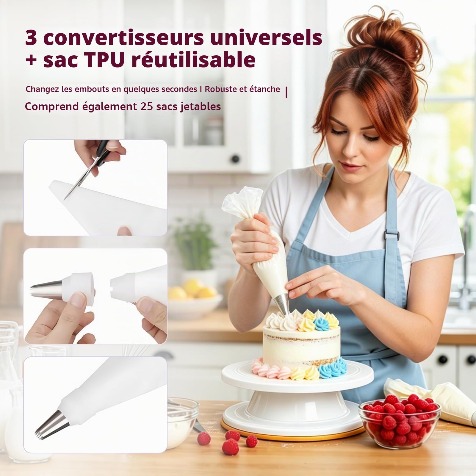 Kit Patisserie Professionnel 61 Pièces avec 27.5cm Plateau Tournant Patisserie et 20 Douilles,Patisserie Accessoire avec Lisseur Gateau Patisserie,Coupe Gâteau,pour Débutants et Professionnels