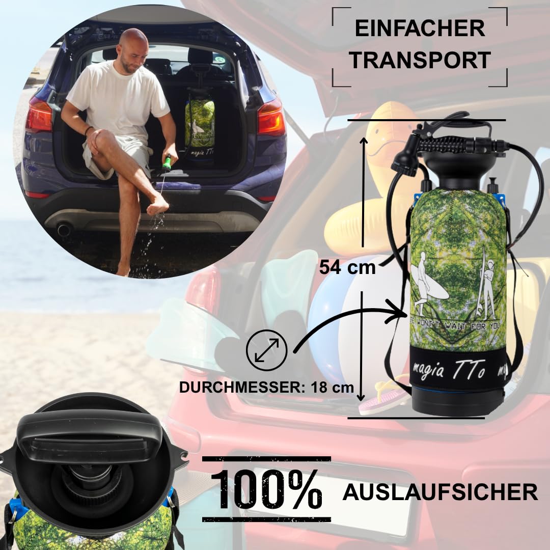 Tragbare Campingdusche mit Handpumpe, 8 L [Ohne Strom] – Camperdusche für Reisen, Strand, Surfen, Wandern, Hunde und Haustiere – Einfach zu transportieren, ideal für die Outdoor-Hygiene