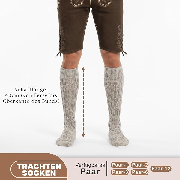 German Wear Trachtensocken klassisch 40cm Lang - Trachten Strümpfe Passend zu kurze Trachtenhosen & Kniebundhosen - Edel gestrickte Socken mit Zopfmuster - aus Baumwolle für Damen & Herren - 4