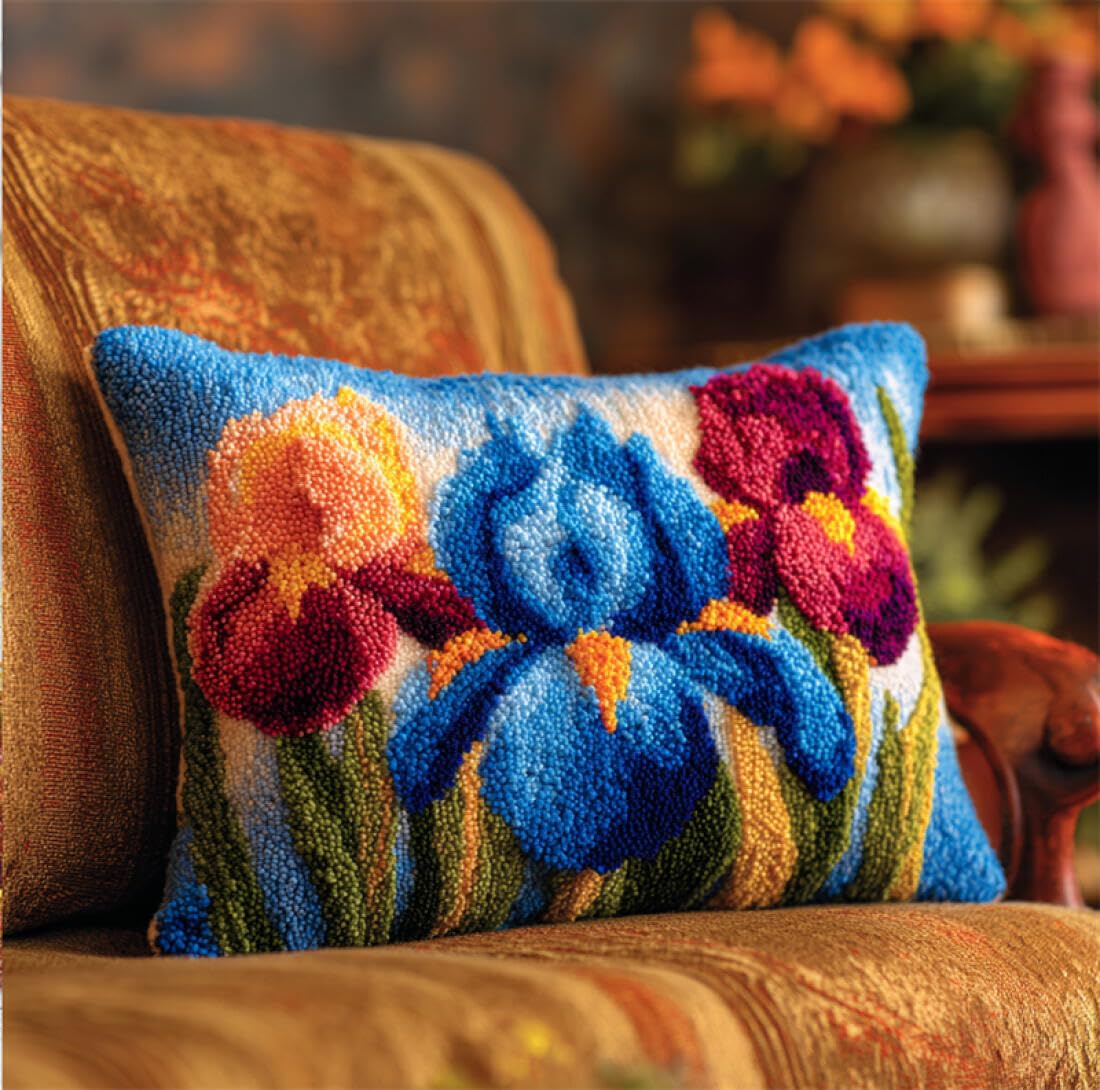 Kitquiver Latch Hook Craft Kits Colorful Iris DIY Latch Hook Kits Pillow Needlepoint Cushion Kit for Home Décor Needlework Set for Adult Beginners 17x17In