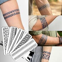 Semi-Permanent Tattoo, Tribal & Celtic Armband Collection A1, Long Lasting Temporary Tattoos for Men, Waterproof Plant-Based Ink, Lasts 1-2 Weeks, Color Develops in 24 Hours 5-Piece