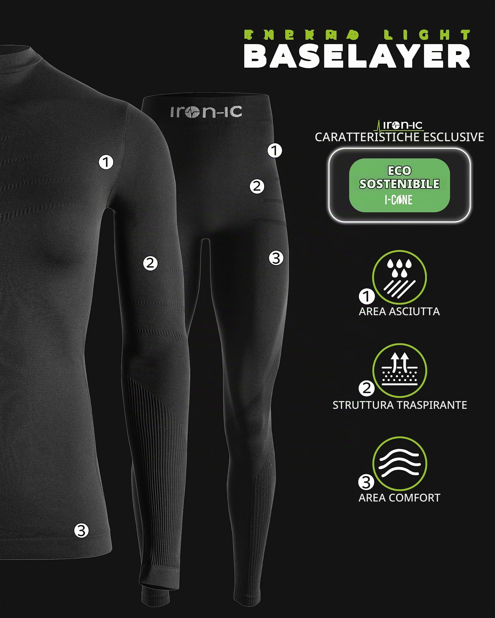 Iron-Ic - Completo Donna T-Shirt e Leggings Thermo Light Seamless Traspirante e Termico - Performance Thermic - Art. 900479