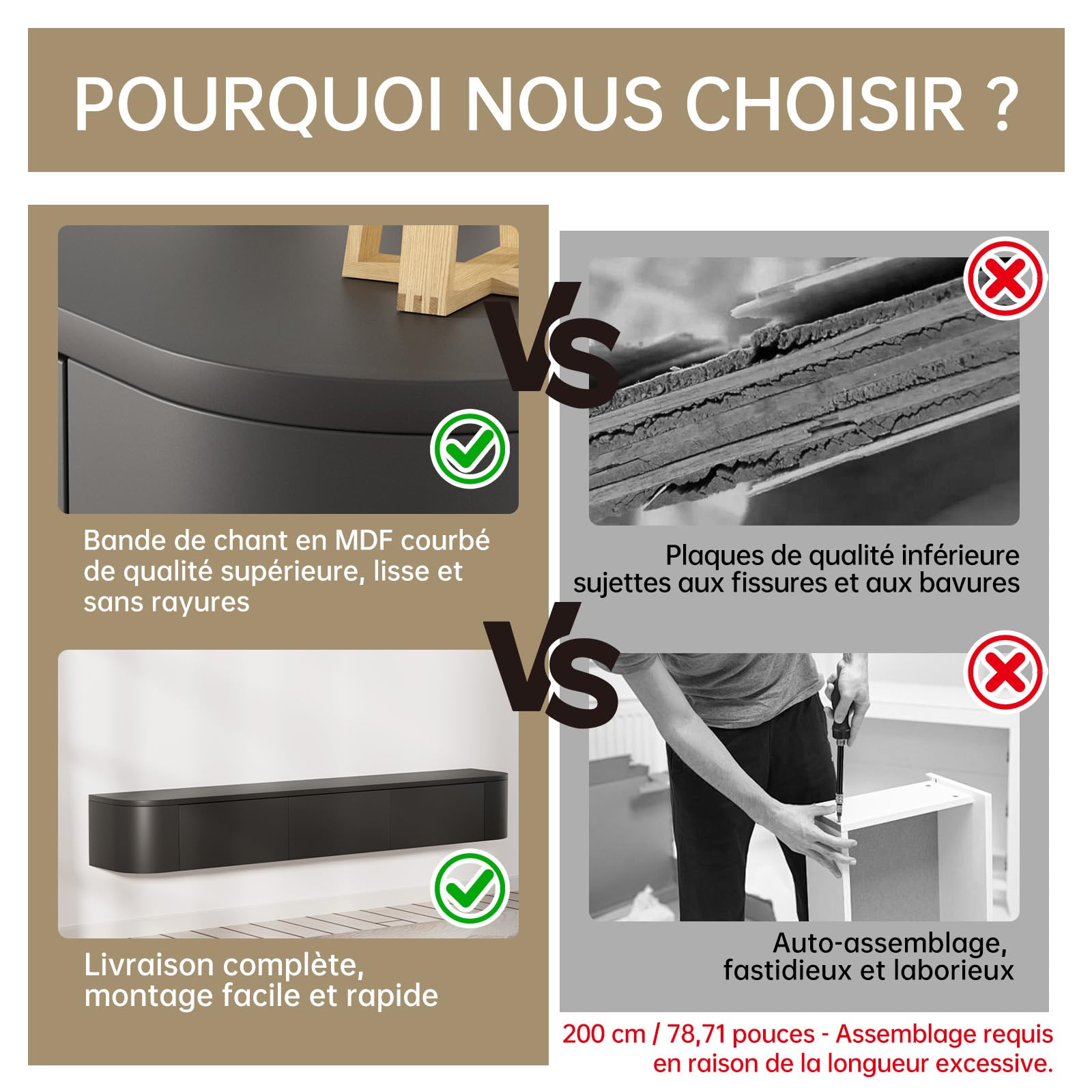 Meuble TV Suspendu 140 Cm Meuble TV Mural avec Rangement de Grande Capacité Table TV Multimédia TV Console Meuble avec Portes et Tiroirs pour Chambre Salon, Noir