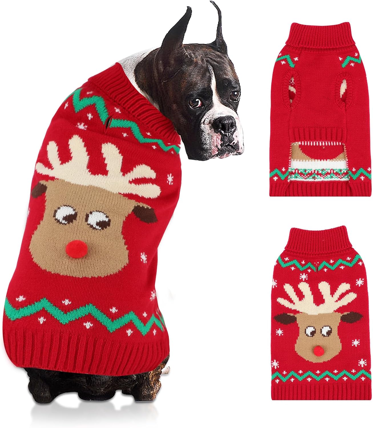 YUEPET Dog Christmas Sweater Pullover, Red Reindeer Snowflake Turtleneck XL | Reindeer Snowflake Print, Soft Acrylic Knit Warmth, Leash Hole for Walks, Easy Pullover, Christmas Dog Sweater
