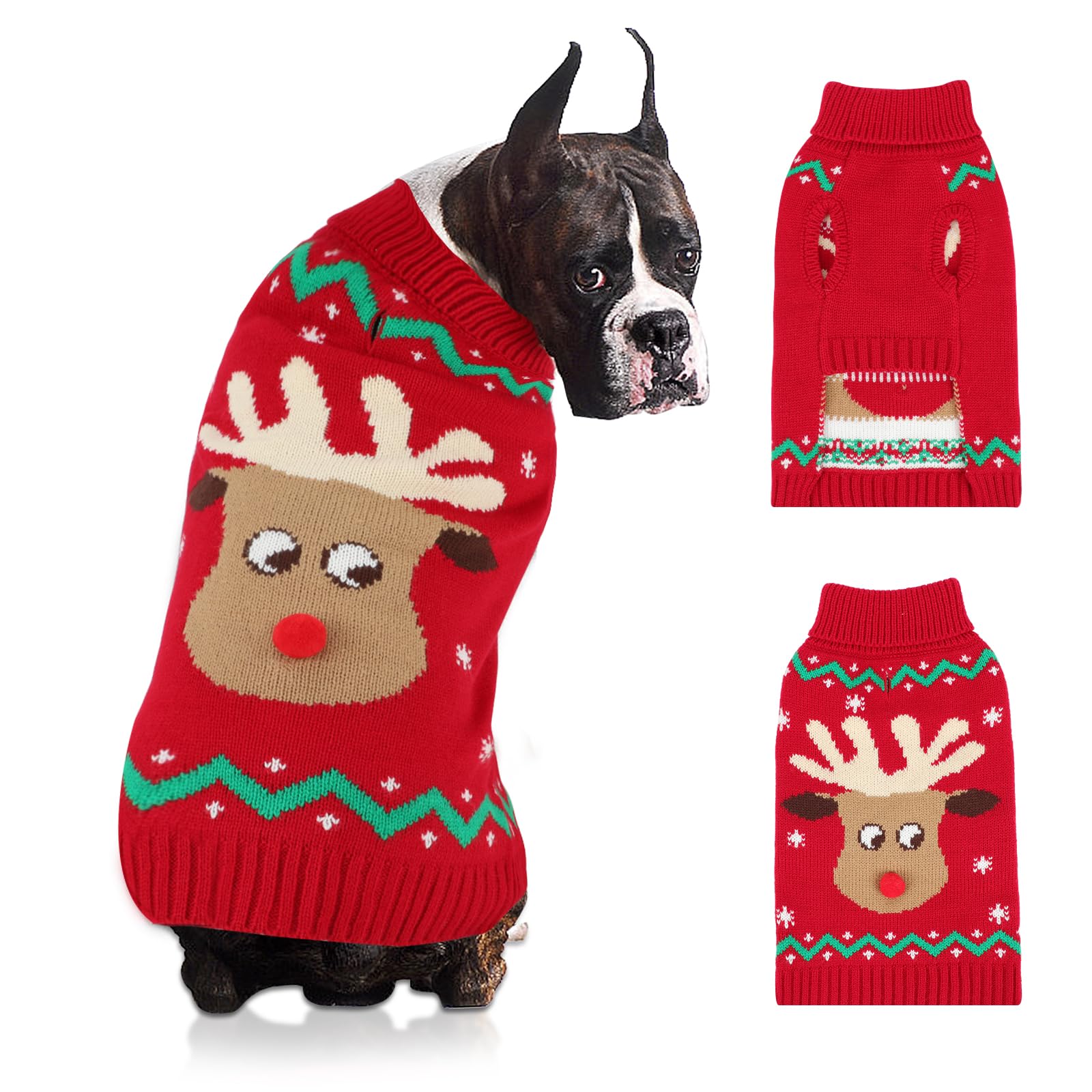 YUEPET Christmas Dog Sweaters Pullover, Reindeer Snowflake Christmas Outfits with Leash Hole, Classic Turtleneck Dog Clothes for Puppies Medium Dogs(