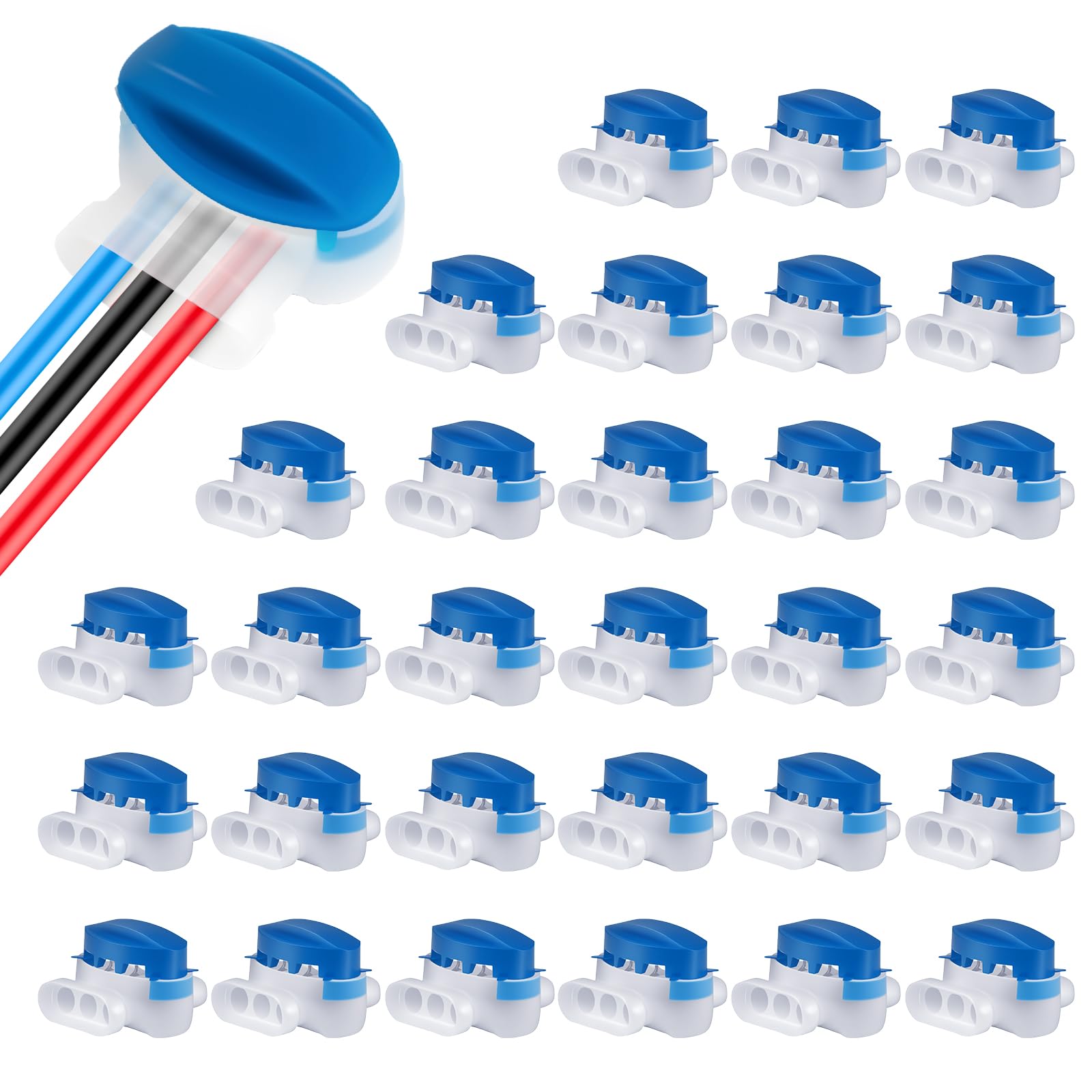 30Pack Wire Connectors Electrical IDC 314-Box Waterproof, GIBBAB 3-Way Boundary Pigtail Locks Wire Connector Electric 22-14AWG Cable Self-Stripping