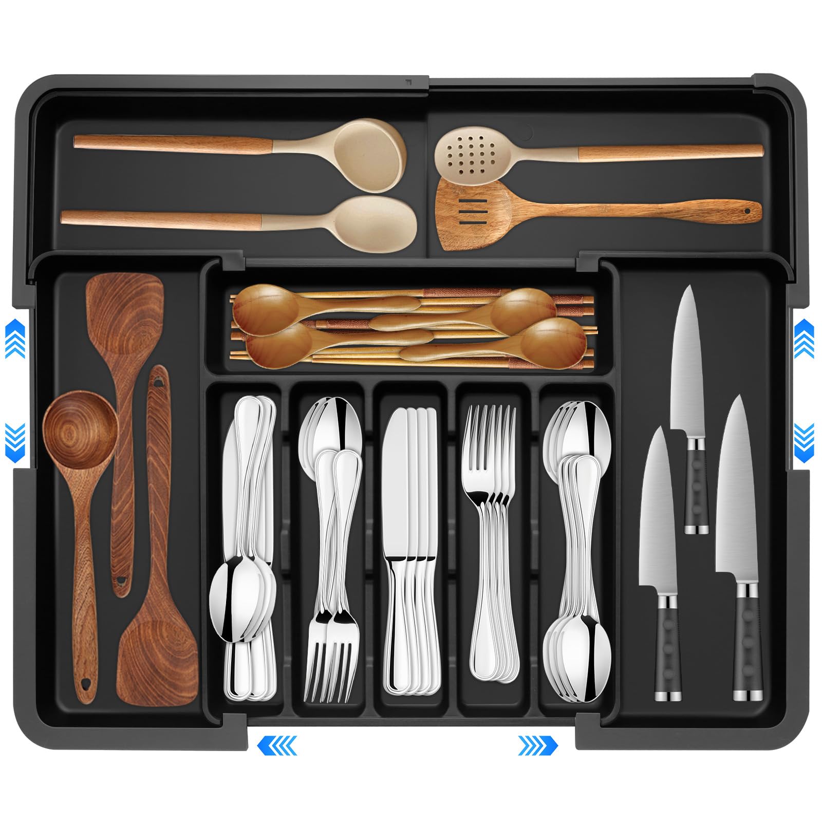 Relaxdays Divisori Regolabili Per Cassetti Da Cucina E Bagno, Set Da 13 Separatori Lunghi 34 43 5 Cm Bambu Marrone 91258753 - 7