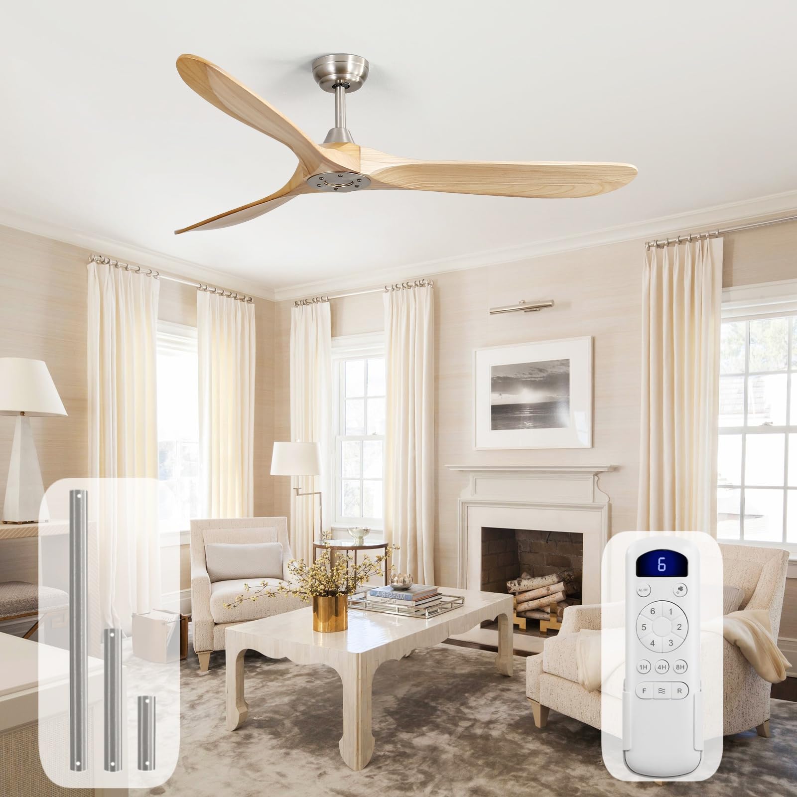 Sofucor 52" Wood Ceiling Fan with Lights & Remote -26