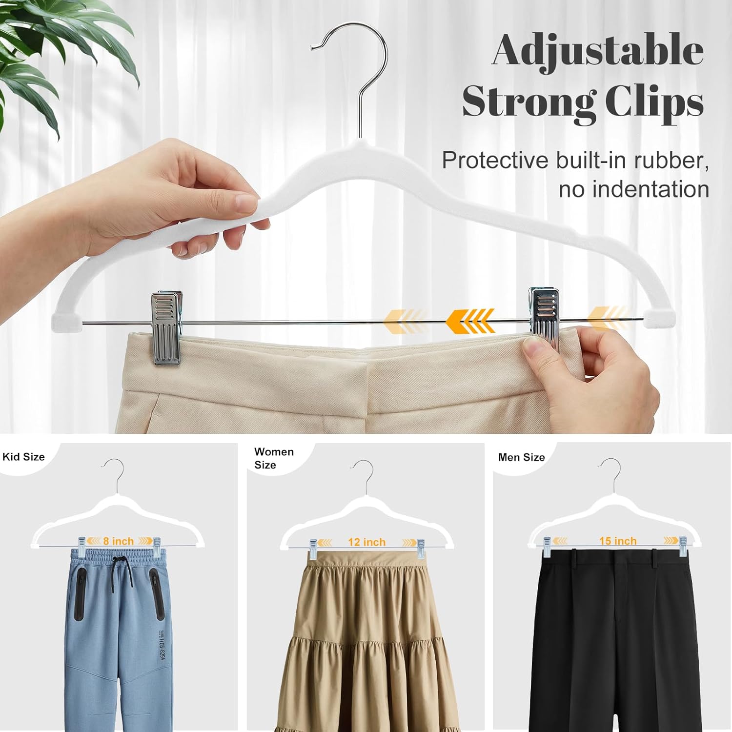 HOUSE DAY Velvet Skirt Hangers 24 Pack, White Velvet Hanger with Adjustable Clips, Space Saving Slim Pant Hangers, Heavy Duty Non Slip Clip Hanger for Pants, Skirts, Shorts