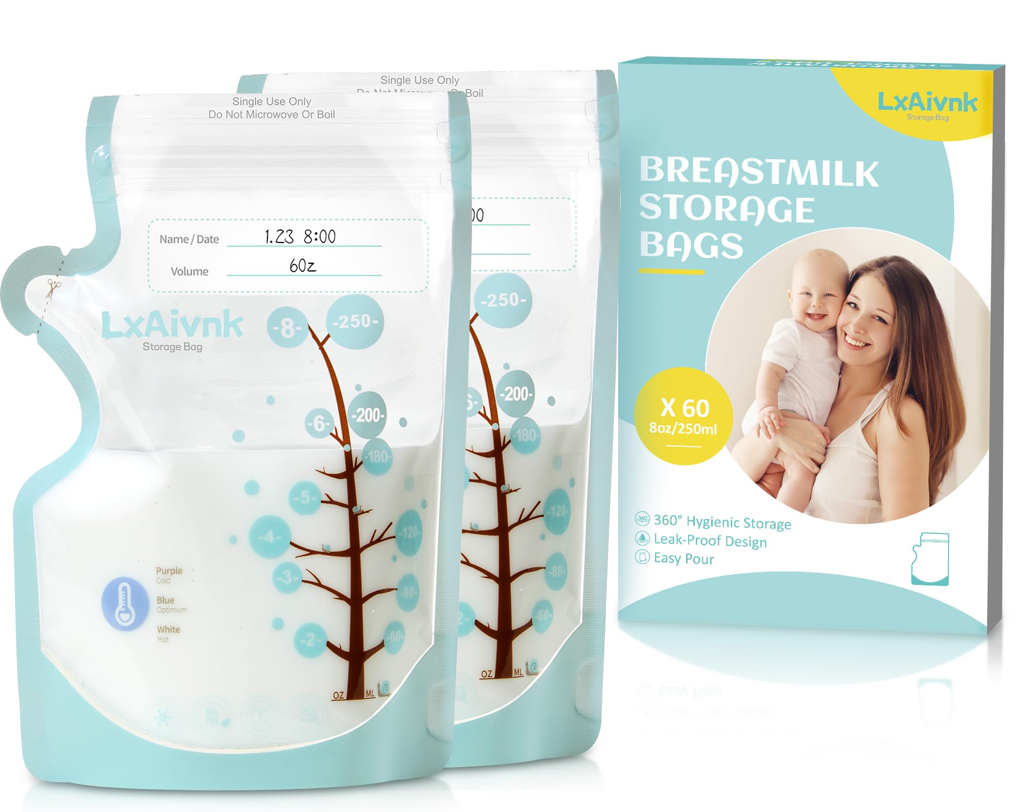 Muttermilch-Aufbewahrungstasche, 237 ml, 60 Stück, Muttermilch-Aufbewahrungsbeutel, kein Auslaufen, Milch, starkes dünnes Design, Muttermilchbeutel für Stillutensilien