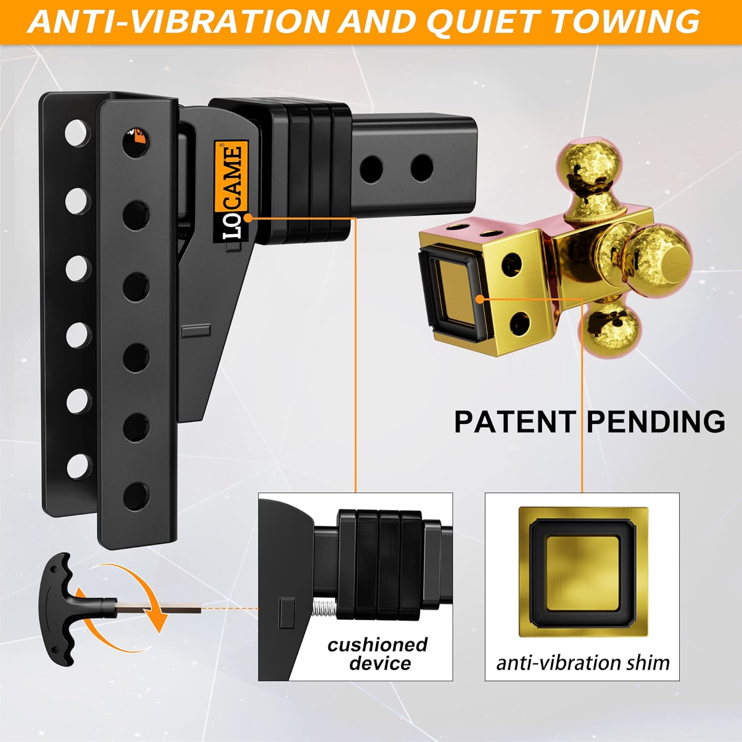 LOCAME Adjustable Trailer Hitch, Tri-Ball (1-7/8" , 2", 2-5/16"), Fits 2.5-Inch Receiver, 6 Inch Drop/Rise Cushion Drop Hitch ,16500 LBS GTW--Tow Hitch for Heavy Duty Truck, Solid Ball Mount, LC0044 : Automotive