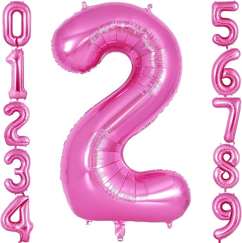 Globo rosa con el número 2 de 40 pulgadas, globos grandes de helio de aluminio rosa intenso, globos gigantes gigantes de Mylar número 2 para