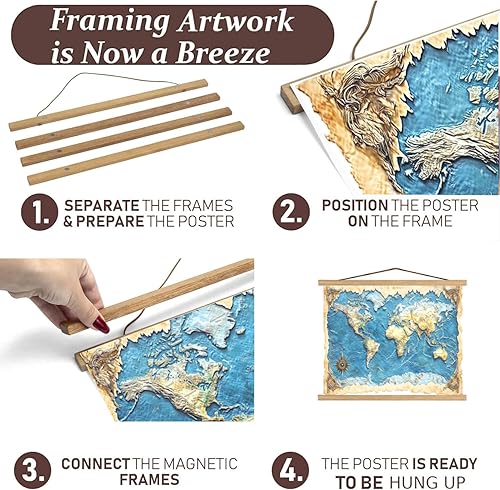Miniatura 6 de Dacri Home - Colgador magnético para marcos de pósteres. Marco de madera fácil de colgar. Amplia compatibilidad con pasadores de madera para colgar
